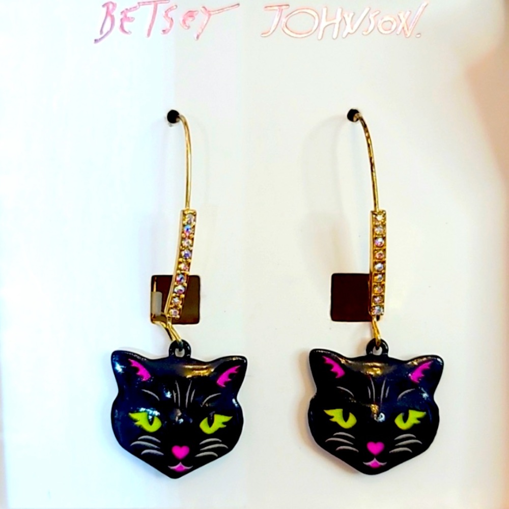 New Betsey Johnson cat drop earrings